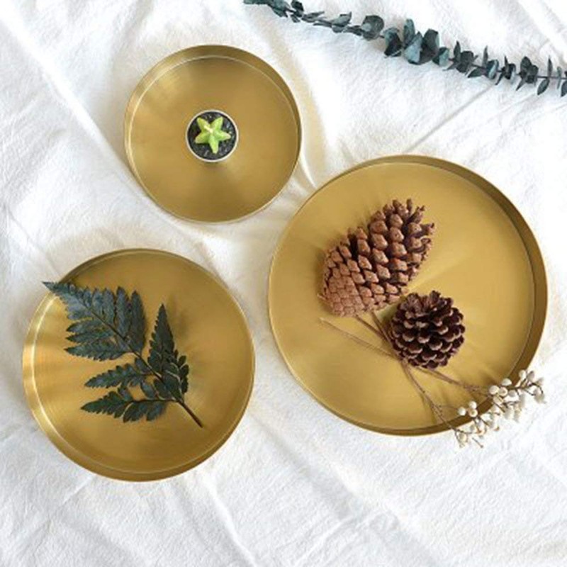 jingfei Round Gold Tray,Metal Decorative Tray Tray Organizer for,Bathroom,Dress, Brass,