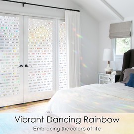 rabbitgoo Window Privacy Film, Decorative Rainbow Window Cling, 3D Stained Glass Vinyl Decal, Covering for Home Office, 35.4 x 157.5 inches