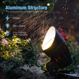 GOODSMANN Landscape Lighting Low Voltage Landscape Light 50W Halogen Spot Lights with Metal Stake and Connector 380 Lumens Flood Light (8 Pack) 9920-9601-08