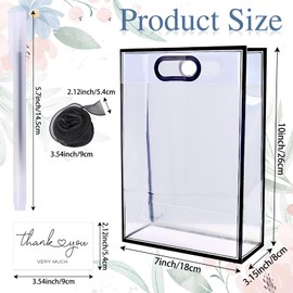 WATUNID 25PCS Clear Gift Bags with Handles, Transparent PVC Black Gift Bags with Ribbon, 50 Thank You Cards, Plastic Tote Bag Party Favor Bags for Valentines Wedding Party Baby Shower(10"*7"*3.15")