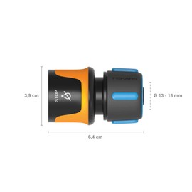 Fiskars Hose connection, universal size, diameter 13-15 mm (1/2 - 5/8 inches), SoftGrip contact points, 30 g, black/orange/blue, STOP, 1027079