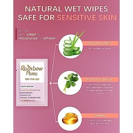 RainbowPana Feminine Wipes, 240 Count ON-THE-GO Individually Wrapped | Flushable Wipes, Travel Wipes for Women, Pre/Post-Intimacy Cleansing | Aloe, Portulaca, Vitamin E | pH Balanced, Biodegradable