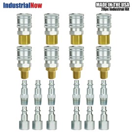 Industrial Now Supply 20-Piece Complete Industrial Kit - Steel 1/4” Manual Couplers & Plugs - I/M