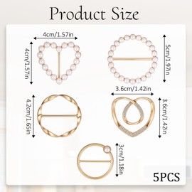 5 Pcs Scarf Ring, Gold Round Shirt Clips for Women Clothing Heart Shaped Elegant Tie Clip for Silk Scarf T-Shirt Skirts for Women Female Friends Family Members Lovers