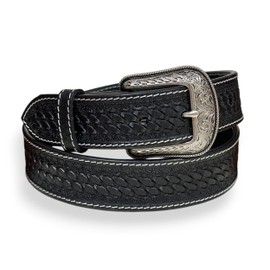 DANIEL'S ARTPLANET Western Belt for Men Full Grain One Piece Leather With Buckle Engraved Handmade Tooled 1.5” (Black, 42)