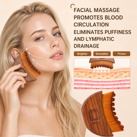 Wood Handle Lymphatic Contour Face Brush & Stainless Steel Gua Sha Tool Set, Lymphatic Drainage Facial Massager for Jawline Sculpting, Deflate Puffiness, Tension Relief