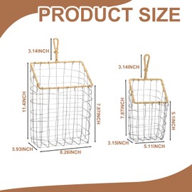 DoubleFill 2 Pcs Wall Hanging Storage Baskets Iron Wire Woven Hanging Basket with Wicker Hook Rustic Handcrafted Metal Wall Door Hanging Organizer for Home Kitchen Bathroom Pantry Organizing Mail Book