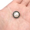 B-150 Pearl Button Decoration, Silver Black Border, White, White Pearl