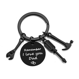 Fathers Day Birthday Gifts for Father Dad from Daughter Son to My Dad Keychain with engraving 'Remember I LOVE YOU Dad' for Best Dad Daddy Christmas Presents for Father Man's keychain (Black)