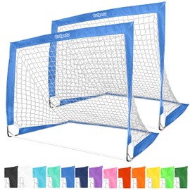 GoSports Team Tone 4 ft x 3 ft Portable Soccer Goals for Kids - Set of 2 Pop Up Nets for Backyard - Royal Blue