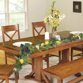 GarveeHome 6 FT Artificial Lemon Garland, Summer Spring Fake Fruit Garlands with Lemons, Blueberries, Greenery Leaves and White Flowers, Faux Vine for Front Door, Fireplace, Mantel, Stair