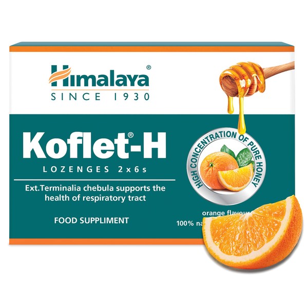 Himalaya Herbals Koflet-H Lozenges Orange Flavor Fortified with Honey, Ginger
