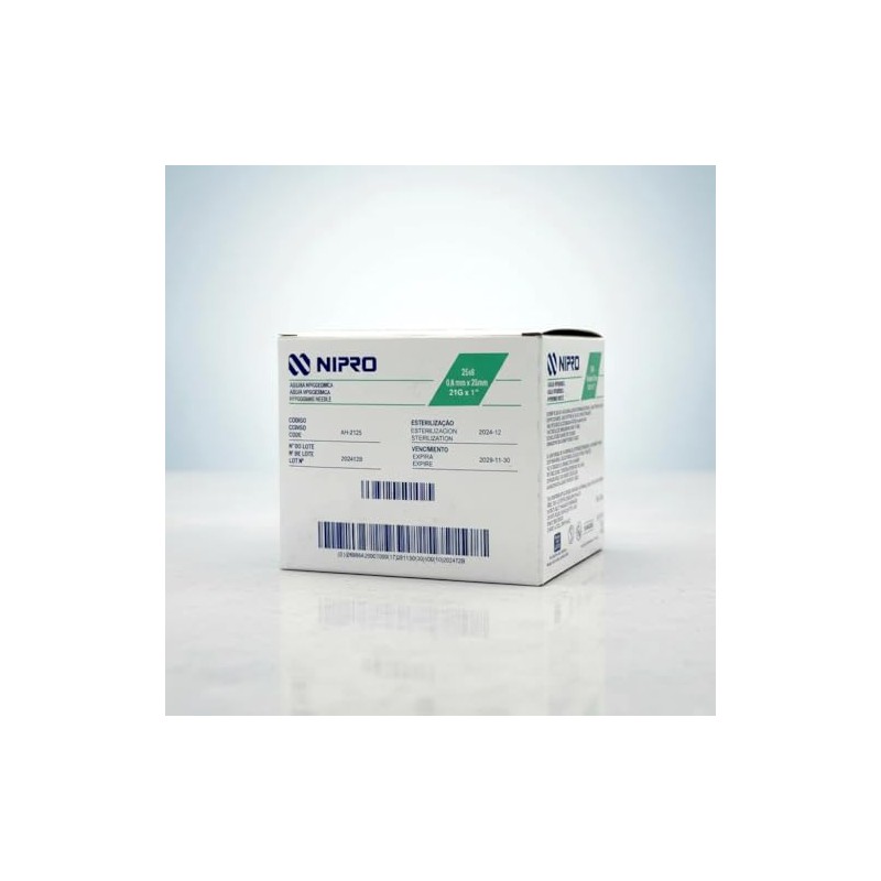 NIPRO Aguja Hipodérmica 21G x 25 mm (1”), Verde, Estéril