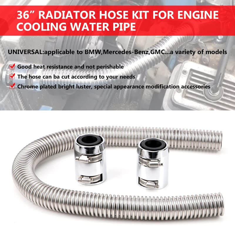 iRKY 36" Stainless Steel Radiator Hose Flexible Universal Water Hoses