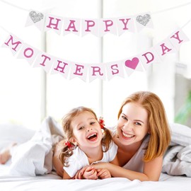 MFUOE Happy Mothers Day Themed Bunting Banner Birthday Party Banner Bunting Garland Decorations for Indoor and Outdoor Birthday Parties.