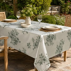Botanical Floral Polyester Tablecloth Vintage Green Leaf Design