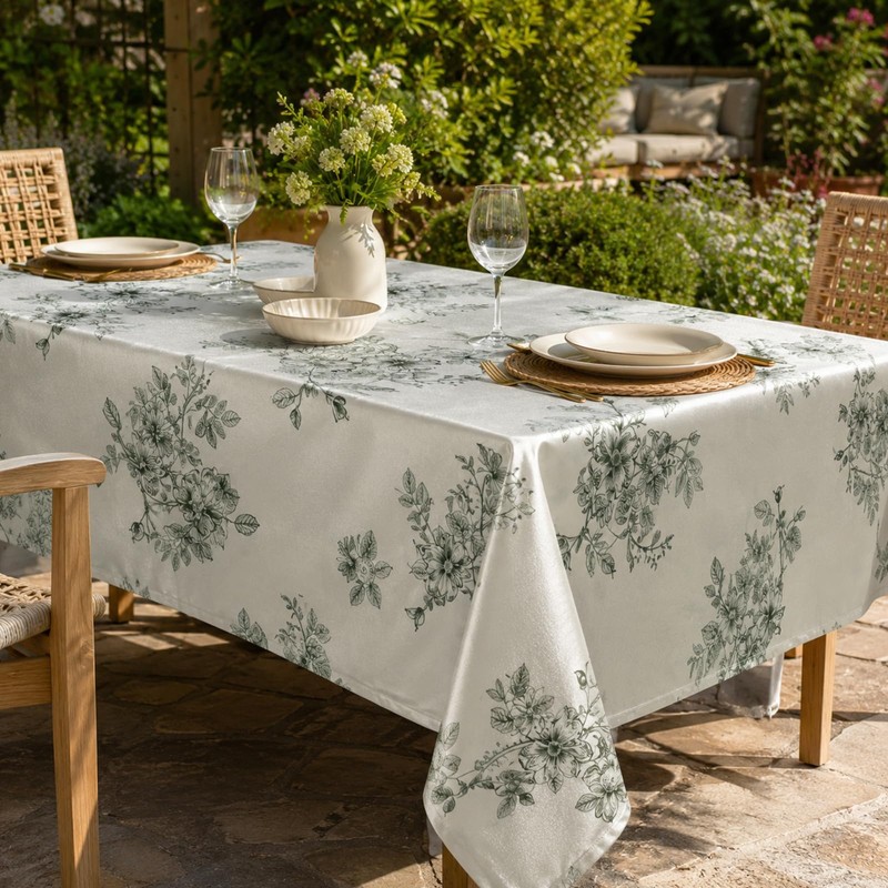 Botanical Floral Polyester Tablecloth Vintage Green Leaf Design