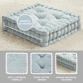 Codi INNA Floor Cushions for Adults, Large Pillows Seating for Meditation, Square Tufted Cushion, Living Room, Fireplace, Reading Nook, 20x20, Aqua