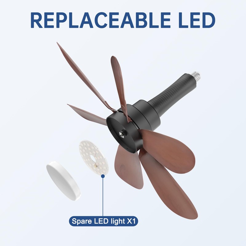 Socket Fan Light, E26 Screw in Lightbulb Fan with 1