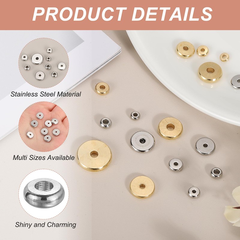 sourcing map 60 Pcs Flat Round Spacer Beads 4mm Stainless