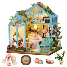 OurMiao Miniature House Kit Floral Reverie, DIY Tiny House with Furniture & LED Lights, Miniature Dollhouse Kit for Adults & Teens, Creative Decoration Gift for Family Friends