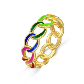 MUUYON Gold Colourful Women's Ring Band Ring for Women 925 Sterling Silver Spinner Ring in Chunky Chain, Sterling Silver