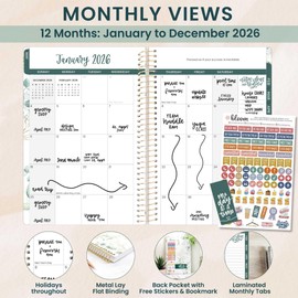 bloom daily planners 2026 Planner (January - December) Calendar Year Organizer - 5.5” x 8.25” - Weekly & Monthly Agenda Book with Stickers & Bookmark - Eucalyptus, White
