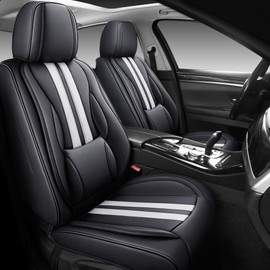 NS YOLO Full Coverage Leather Car Seat Covers,Front Seat Covers,seat Covers for Cars,SUVs and Pick-up Trucks,Luxury Automotive seat Covers,Black and White Seat Covers for 2 Seats