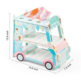 Aooba Van Cake Stand - Baby Shower, Birthday Party Supplies Table Centerpiece Decor - 3 Tier Ice Cream Cart Cake Cupcake Stand