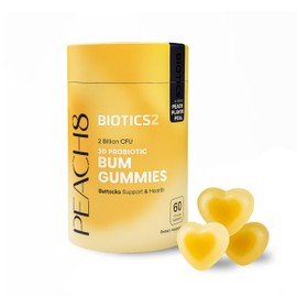 Peach8 Probiotic Bum Support Gummies - 2 Billion Probiotics, Prebiotics, 4 Herbal Extracts Black Maca, Motherwort, Saw Palmetto, Sea Kelp for Max Absorption, Bum Wellness - 60 Vegan SugarFree Gummies