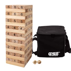 GSE Games & Sports Expert 54-Piece Medium Tumbling Timbers, Wooden Blocks Stacking Floor Game Set for Adults & Kids with Carrying Bag (Medium - Build to Over 3ft)