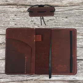 Thot Ra Leather Cover for Field Notes, Passport Cover, Leather Notebook Cover for 3.5" x 5.5" with Pen Holder, Only Cover (Shedron)