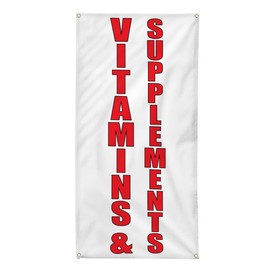 Vertical Vinyl Banner Multiple Sizes Vitamins and Supplements Business Outdoor Weatherproof Industrial Yard Signs 4 Grommets 30x12Inches