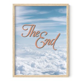 HAUS AND HUES Retro Posters Blue Sky Poster - Wall Prints for Bedroom, Aesthetic Posters for Dorm Room for Girls, Teen Girl Bedroom Decor, Cloudy The End (Beige Frame, 12x16)
