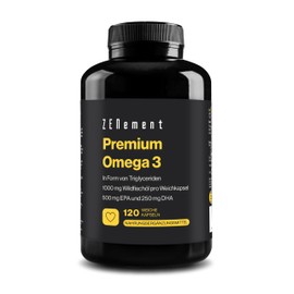 Omega 3 Premium - Triglyceride für optimale Absorption - 1000 mg EPA + 500 mg DHA pro Dosis - Wildes Fischöl zertifiziert von FOS - 120 Kapseln