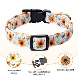 Jelwuion Cotton Dog Collar,Adjustable Cute Puppy Collar with Moon Patterned Design for Small Medium Large Dogs,Soft and Fancy Pet Collar with Safety Buckle for Girl Boy Dogs (Yellow Sunflower, S)