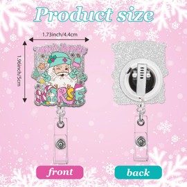 Obookey Santa Christmas Badge Reel Retractable, Nurse Cute Pink Badge Reels with Clip, Nursing ID Card Badge Holder for Women Nurses Doctor Students Teachers RN CNA Medical Assistant Gifts