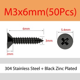 MOOPW Flat Head Wood Screws - Stainless Steel 304 Black Galvanised Cross Countersunk Head Self Drilling Small Screws Self-Tapping Screws M2 M2.6 M3 M4 M5 M6