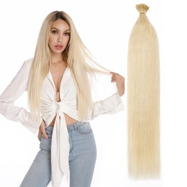 22inch I Tip Human Hair Extensions 1g/strand 50 Strands Pre Bonded Stick Tip Keratin Real Remy Hair Extension Straight -#60 Platinum Blonde