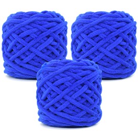 Chunky Velvet Chenille Yarn for Crocheting Velvet Fluffy Plush Thick Bulky Chunky Chenille Velvet Soft Baby Blanket Yarn for Crocheting Hand Knitting 3 * 100g(Electric Blue)