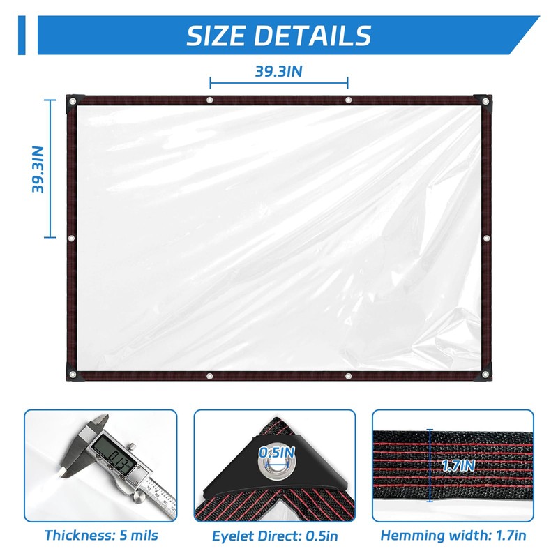 Clear Tarps Heavy Duty Waterproof 4x8ft Clear Vinyl Tarps with