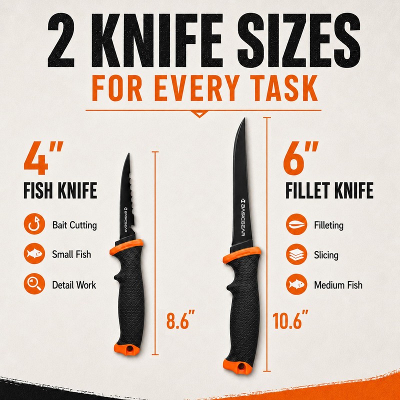 BasicGear 2PCS Fishing Fillet Knife Set – 4” & 6”