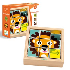 DJECO DJ01953 Cube Puzzle, Picture Matching, Rotating Shape, 2 Years Old, 3 Years Old, Educational Toy, Kids, Wooden Toy, Animals, Wooden