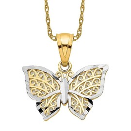 10K Solid Yellow Gold Butterfly Wings Necklace Chain Pendant Charm Only