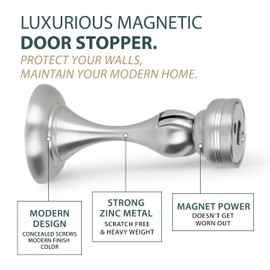MEGA HANDLES Magnetic Door Stopper - Strong Magnetic Door Catch with Screws - Modern Door Stoppers for Bottom of Door to Keep Your Door Open - Magnetic Door Stoppers for Wall - Satin Nickel (1 Pack)