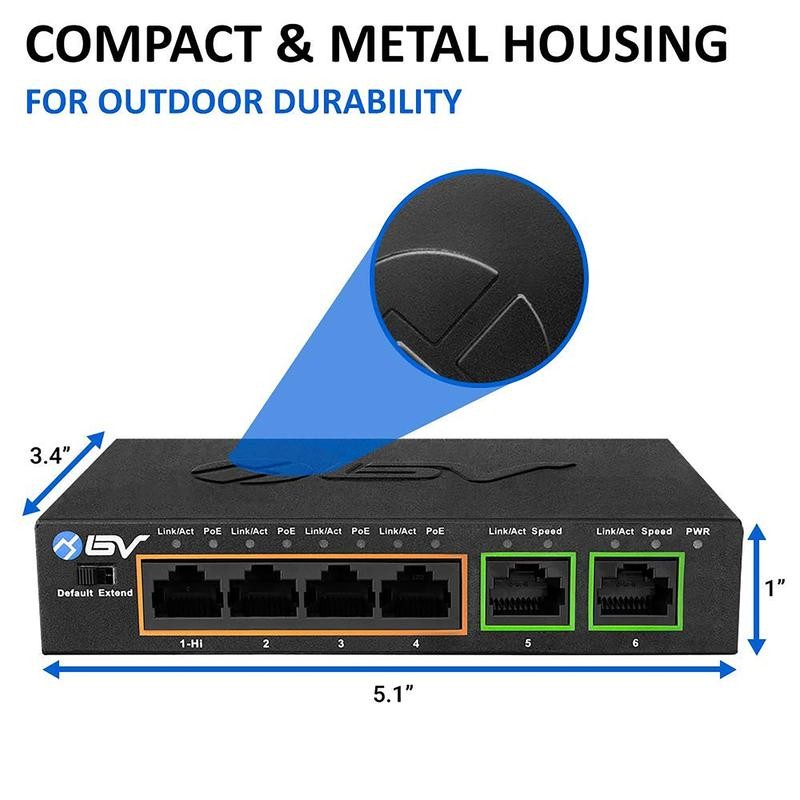 BV-Tech 4 PoE+ Gigabit Ports Switch with 2 Uplinks -