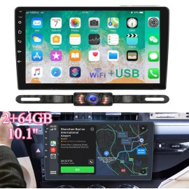Unbranded Double 2 Din Android 13 Carplay 10.1" Car Stereo Radio W/ Backup Camera GPS WIFI