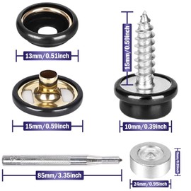 Press Studs for Screwing - Push Button Screwable 15 mm Screwable Press Studs for Tarpaulins, Boats, Furniture, Tents & More 150 Pieces / 50 Sets