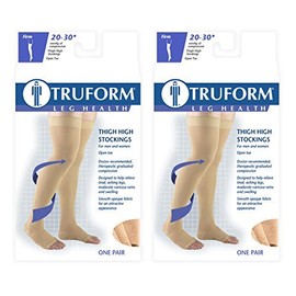 Truform Compression 20-30 mmHg Thigh High Open Toe Dot Top Stockings Beige, X-Large, 2 Count (0868BG-XL 2PK)