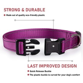 Reflective Dog Collar with Buckle Adjustable Safety Nylon Collars for Small Medium Large Dogs, Purple M